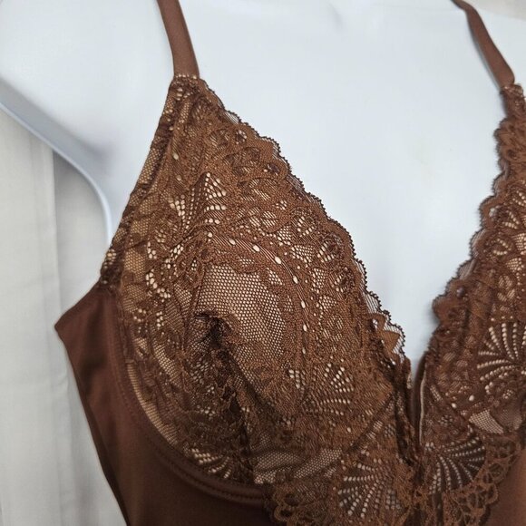 NWT Popilush Brown Babydoll Y2k Jumpsuit Halter Lingerie Fairy Wide Leg L - Picture 4 of 12